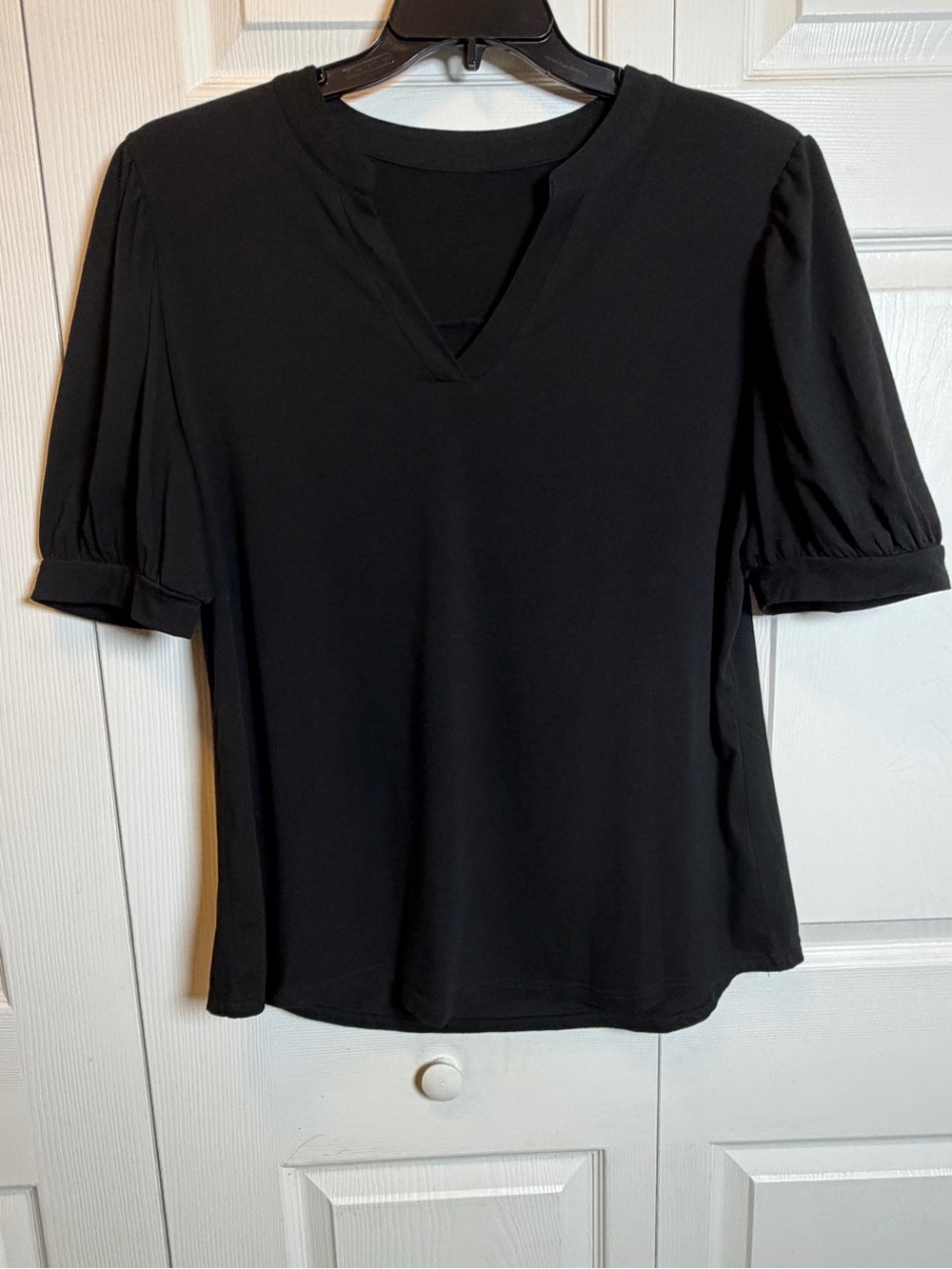 Women’s Black Split Neck Puff Sleeve Blouse Top XXL Casual Stretch